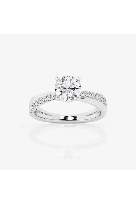 1.1 Ct Round Cut Lab Created Diamond Engagement Ring for Women - Criss Cross Design in 14K White Gold Plated - Perfect Proposal or Birthday Gift for Her - Anniversary Gifts Clearance