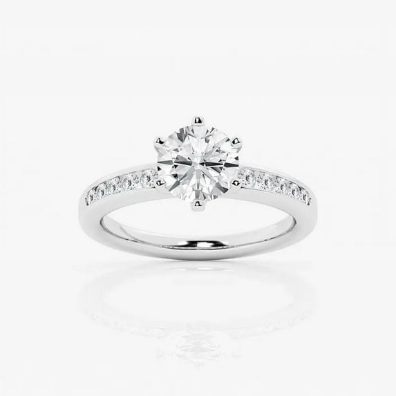Ariana Jewel 1.2 Ct Round Cut Engagement Wedding Solitaire Diamond Ring for Women - Lab-Created Simulated Diamond with Side Stones Ring - Elegant 14K White Gold Plated - Christmas Gifts for Her