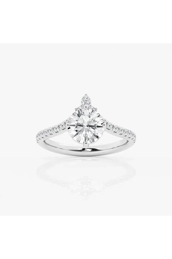 1.5 Ct Round Cut Engagement Ring for Women - V Shape Shank Design - Lab Created Simulated Diamond - 14K White Gold Plated - Perfect for Weddings, Anniversaries, or Special Gifts