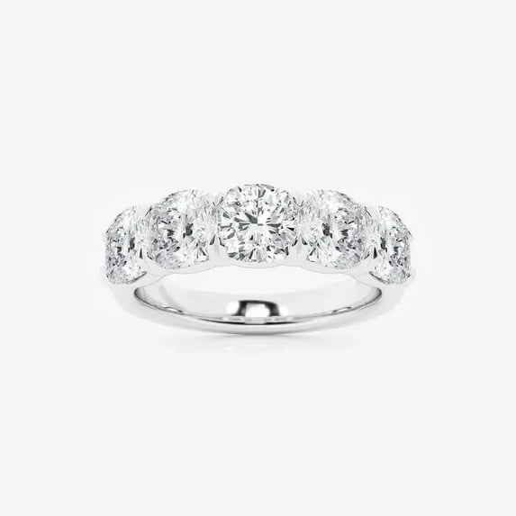 Ariana Jewel 1.5 Ct VVS1/D Cushion Cut Lab Created Simulated Diamond Ring - 14K White Gold Plated Anniversary Rings - Party Wear Band for Her - Five Stone Prong Set Rings for Sister