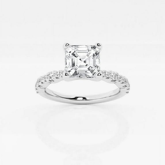 Ariana Jewel 1.7 Ct Asscher Cut Lab Created Simulated Diamond Ring - Engagement Wedding Diamond Ring for Women's - Classic Solitaire with Accents Ring for Gift - 30th Anniversary Gifts for Her
