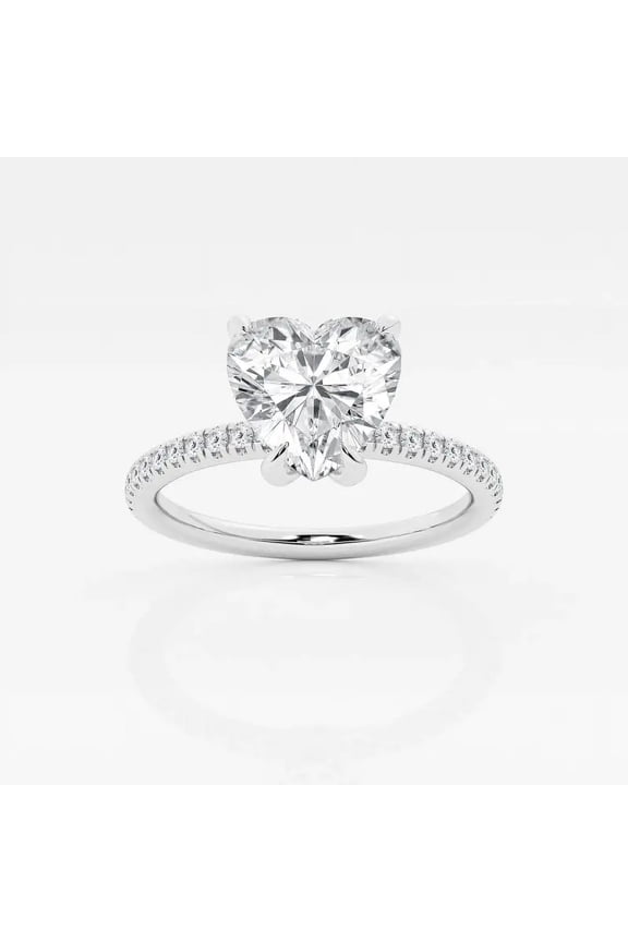 1.7 Ct Heart Cut White Diamond Solitaire Ring for Her - 14K White Gold Plated Wedding Anniversary Ring - Solitaire & Halo Engagement Sterling Silver Ring for Women's - Her for Gifts