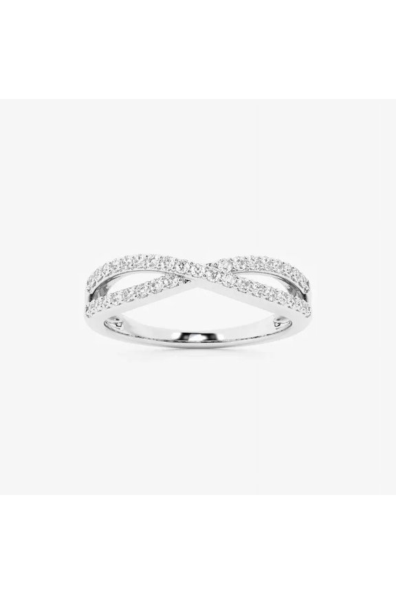 14K White Gold Plated Ring - 1.5 Ct Round Cut Diamond Engagement Rings - Wedding Anniversary Gift For Her - Gorgeous Promise Rings For Your Lady - Criss Cross Diamond Bands