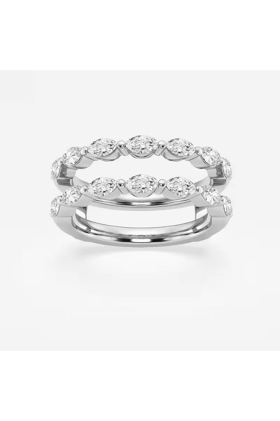 14K White Gold Plated Ring - 1 Ct Marquise Cut Diamond Ring for Women's - East West Engagement Ring for Her - Causal Office Wear Ring - Birthday Gifts - Daily Wear Rings