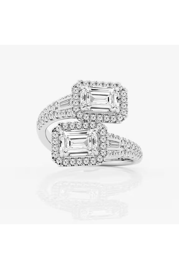 14K White Gold Plated Rings - 1.5 Ct Lab Created Diamond Emerald Cut Diamond Rings - Stacking Split Shank Engagement Wedding Rings for Women's - Solitaire Proposal Rings for Wife