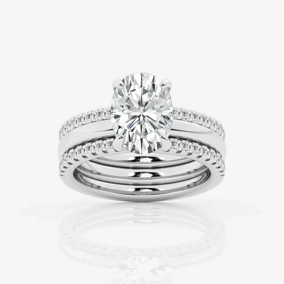 Ariana Jewel 14K White Gold Plated Rings - 1.8 Ct Oval Cut Lab Created Diamond Rings - Engagement Wedding Prong Setting Rings for Women's - Trio Set Rings for Her - Diamond Rings for Her