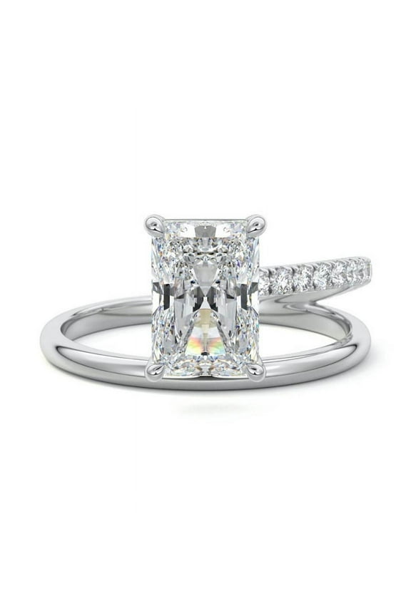 14K White Gold Plated Rings - 2.2 Ct Radiant Cut Lab Created Simulated Diamond Rings - Engagement Wedding Rings - Handmade Jewellry Rings for Her - One Side Split Shank Rings