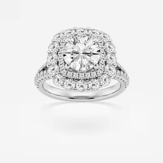 Ariana Jewel 14K White Gold Plated Rings - Round Cut Brilliant 2 Ct Diamond Rings - Double Halo Floral Engagement Wedding Rings - Latest Engagement Diamond Ring for Her - Party Wear Diamond Rings