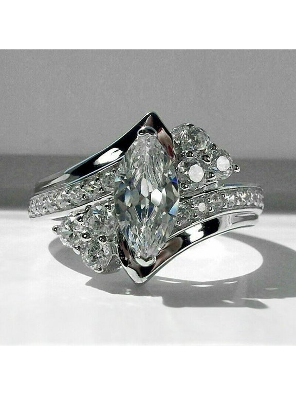 2.1 Ct Marquise Cut Lab-Created Simulated Diamond Vintage Multi-Stone Engagement Ring 14K White Gold Plated for Women