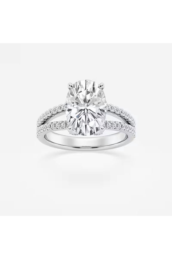 2.1 Ct Oval Excellent Cut Diamond Rings - 14K White Gold Plated Wedding Anniversary Rings - Split Shank Multi Shank Engagement Diamond Rings - Bridal Stacking Engagement Diamond Rings