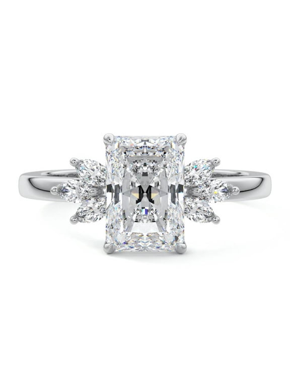 2.1 Ct Radiant Cut Lab Created Simulated Diamond Ring - 14K White Gold Plated Wedding Ring - Sister Wedding Anniversary Gifts - Valentine Engagement Proposal Ring - Anniversary Ring