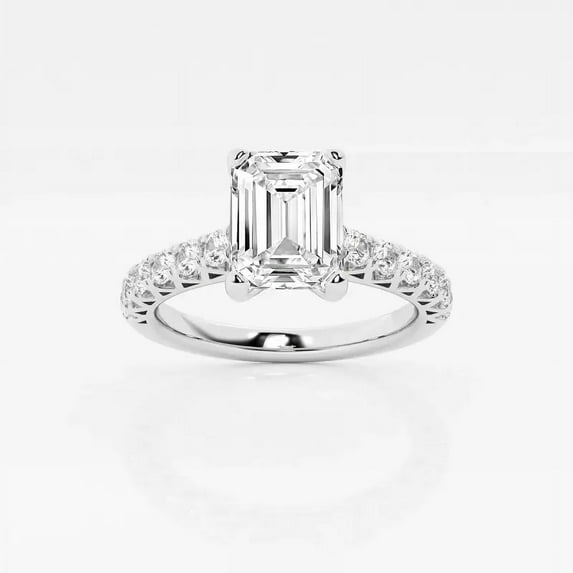 Ariana Jewel 2 Ct Emerald Cut Lab-Created Diamond Engagement Ring for Women - Elegant Solitaire with Accent Design Ring - 14K White Gold Plated - Ideal for Proposals, Anniversaries, and Unique Gifts