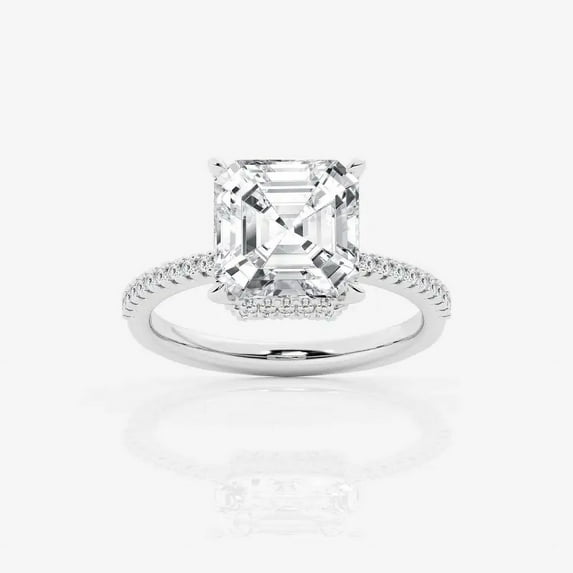 Ariana Jewel Asscher Cut 2 Ct Lab Created Diamond Ring - 14K White Gold Plated Ring - Simple Engagement Wedding Hidden Halo Ring for Women's - Gift For Mom For Christmas - Anniversary Gifts