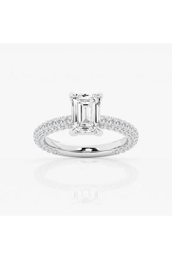 Beautiful 1.9 Ct Emerald Cut Diamond Engagement Ring - Women's Solitaire with Accents Ring - 14K White Gold Plated - Lab-Created Simulated Diamond - Perfect for Birthdays and Proposals