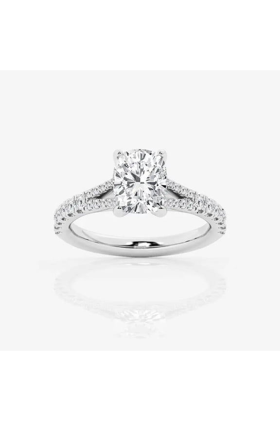 Cushion Cut 1.6 Ct VVS1/D Lab Created Simulated Diamond Ring - 14k White Gold Rings Over On Clearance - Engagement Wedding Rising Split Shank Ring - Popular Wedding Gifts for Women's