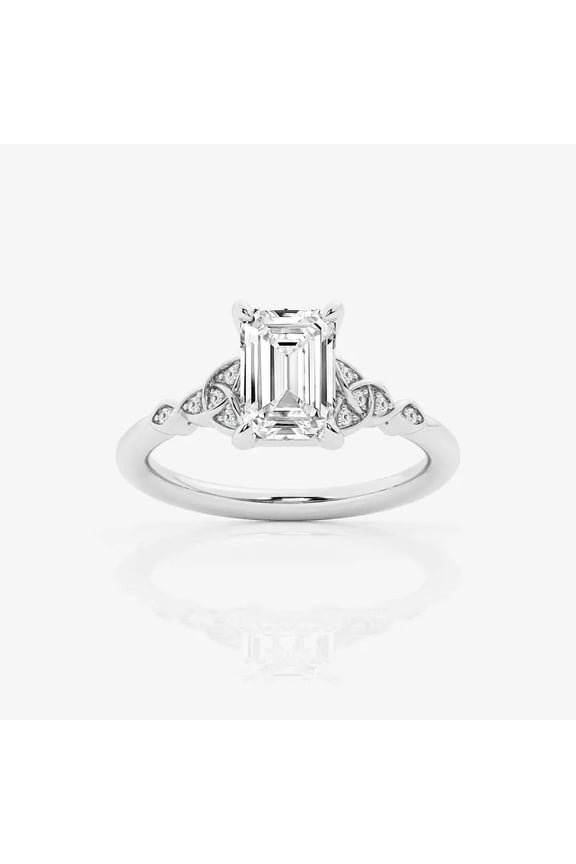Gorgeous 2 Ct Emerald Cut Diamond Ring - Women's Celtic Knot Engagement Wedding Ring - Lab-Created Simulated Diamond in 14K White Gold Plated - Perfect for Any Occasion - New Year Gifts