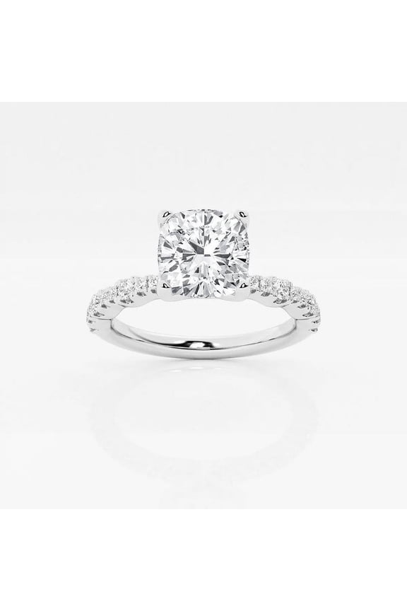 Lab Created Cushion Cut 1.8 Ct Diamond Ring - Wonderful Engagement Wedding Solitaire with Accents Ring for Her - 14k White Gold Plated Ring On Clearance - Christmas Special Gift