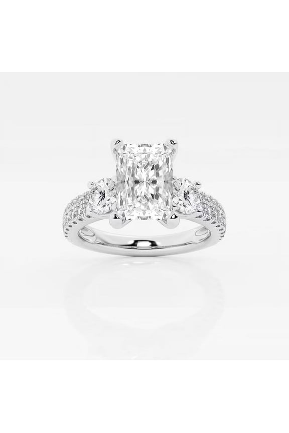 Radiant Cut 2Ct Diamond Ring for Gifts - Stacking Anniversary Sophisticated Ring for Women's - 14K White Gold Plated Ring - Round & Radiant Cut Engagement Wedding Pave Set Ring for Her