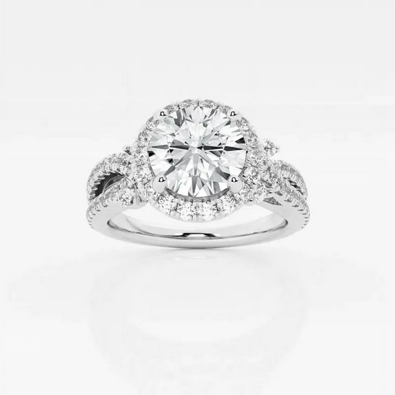 Ariana Jewel Round Cut Brilliant 1.8 Ct Diamond Ring for Women's - 14K White Gold Plated Wedding Anniversary Ring - Engagement Wedding Halo Ring for Her - Halo Solitaire with Accent Engagement Ring