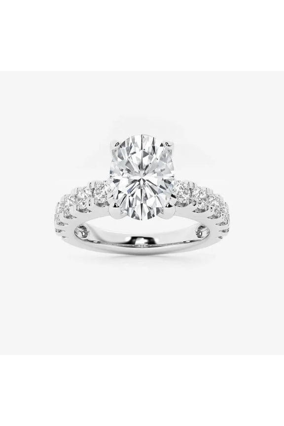 Stamped 14k White Gold Plated Ring - Oval Cut 1.7Ct Diamond Ring - Diamond Engagement Wedding Solitaire with Accent Ring for Women's - Party Wear Diamond Ring - Diamond Ring 14K For Her