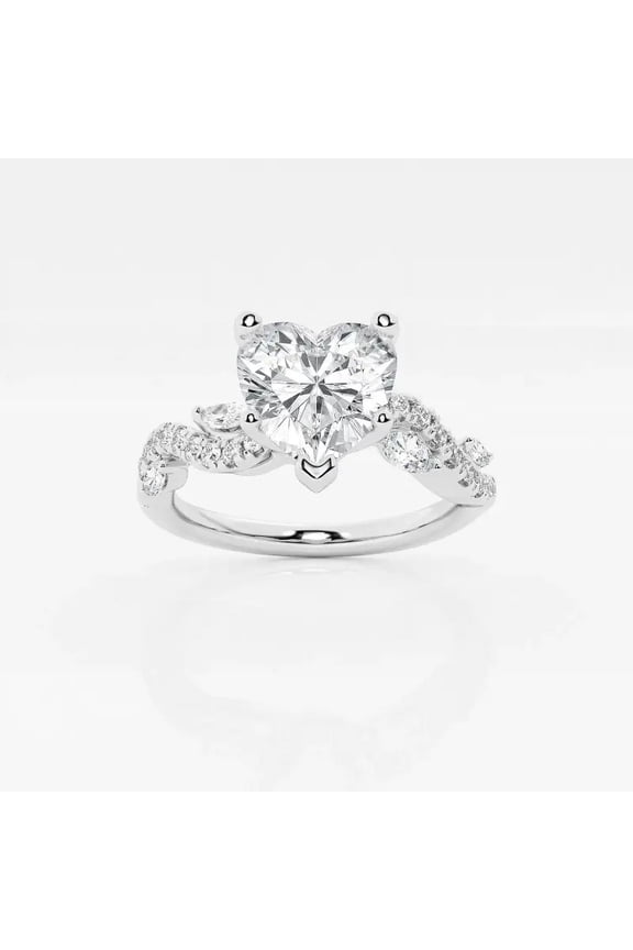 Stunning 1.8 Ct VVS1/D Heart Cut Lab-Created Diamond Ring - Engagement Wedding Wave Shank Leafy Design - 14K White Gold Plated Ring - Christmas Special Gift for Her - New Year Gifts