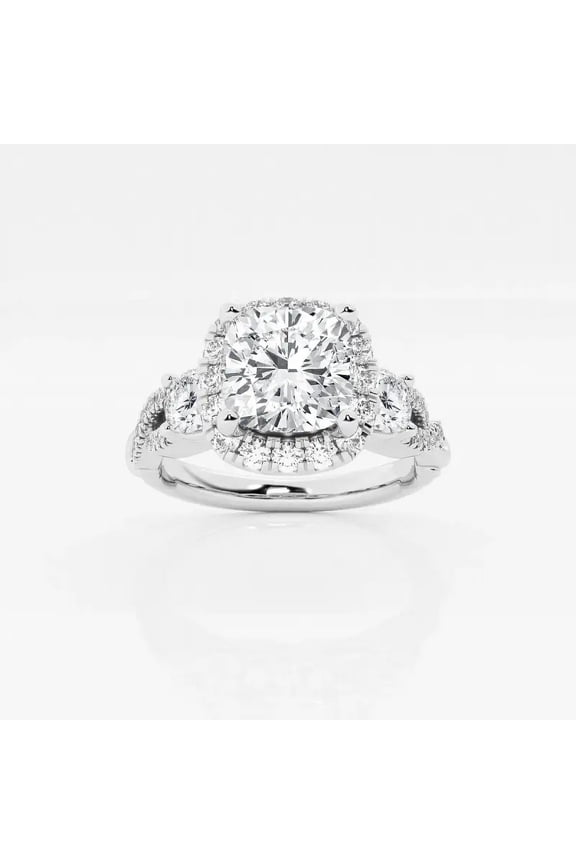Twisted Shank Engagement Silver Ring for Her - 1.9 Ct Cushion Cut Diamond Ring - Engagement Wedding Hidden Halo Ring - Anniversary Gift for Women's - Valentine's Day Gift for Women's