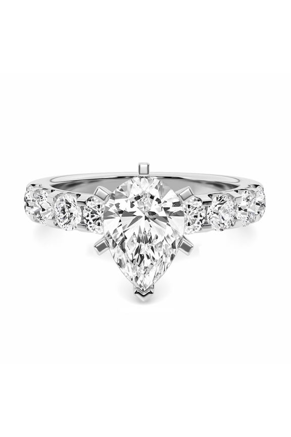 ry 2.22 Ct Pear Cut Solitaire Engagement Ring - 14K White Gold Plated - Moissanite with Accent Stone - Stack able Wedding Ring - Great Gift for Birthday & Special Occasion