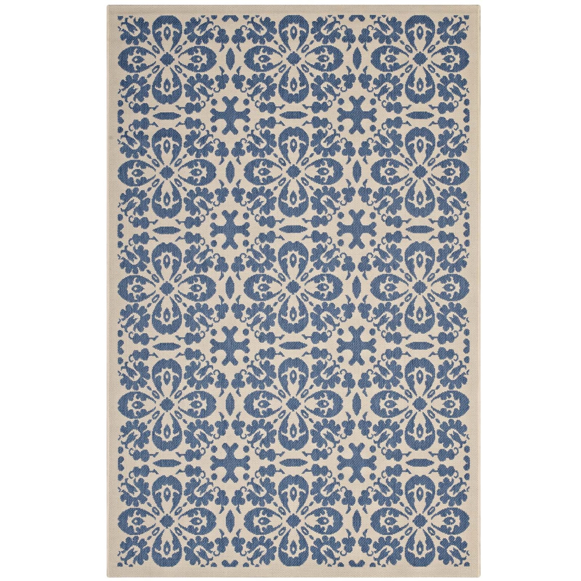 Ariana Blue and Beige Floral Synthetic 4' x 6' Area Rug