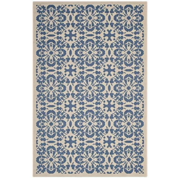 Modway Ariana Vintage Floral Trellis 4x6 Indoor and Outdoor Area Rug in Blue and Beige