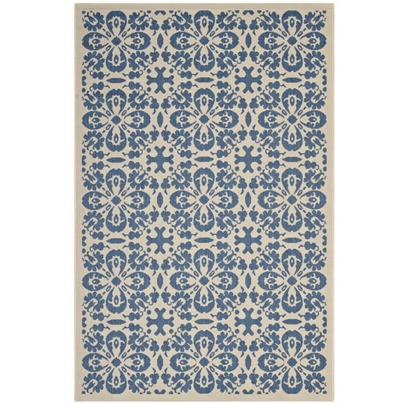 Modway Ariana Vintage Floral Trellis 5x8 Indoor and Outdoor Area Rug in Blue and Beige