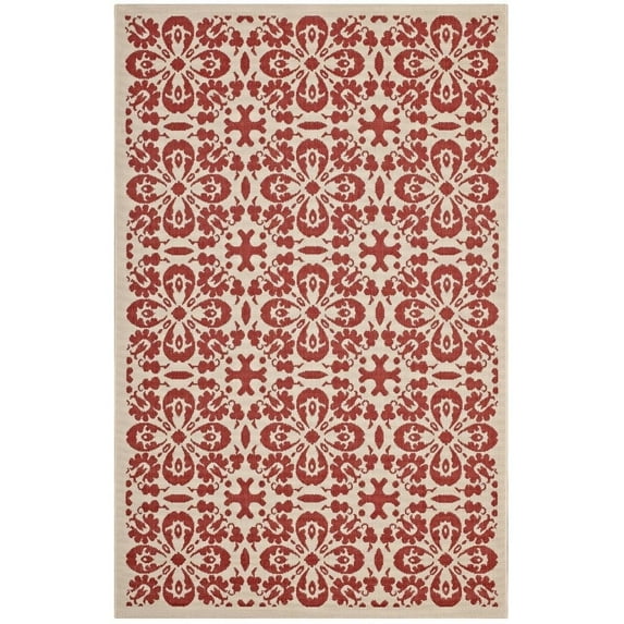 Modway Ariana Vintage Floral Trellis 5x8 Indoor and Outdoor Area Rug in Red and Beige