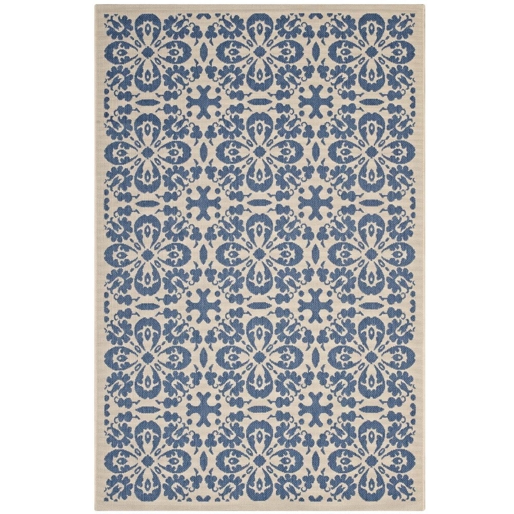 Ariana Vintage Floral Trellis 8x10 Indoor and Outdoor Area Rug - Blue and Beige