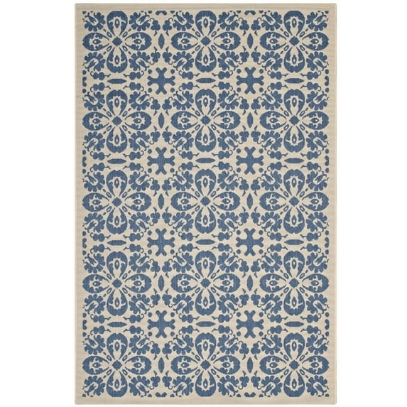 Ariana Vintage Floral Trellis 8x10 Indoor and Outdoor Area Rug - Blue and Beige