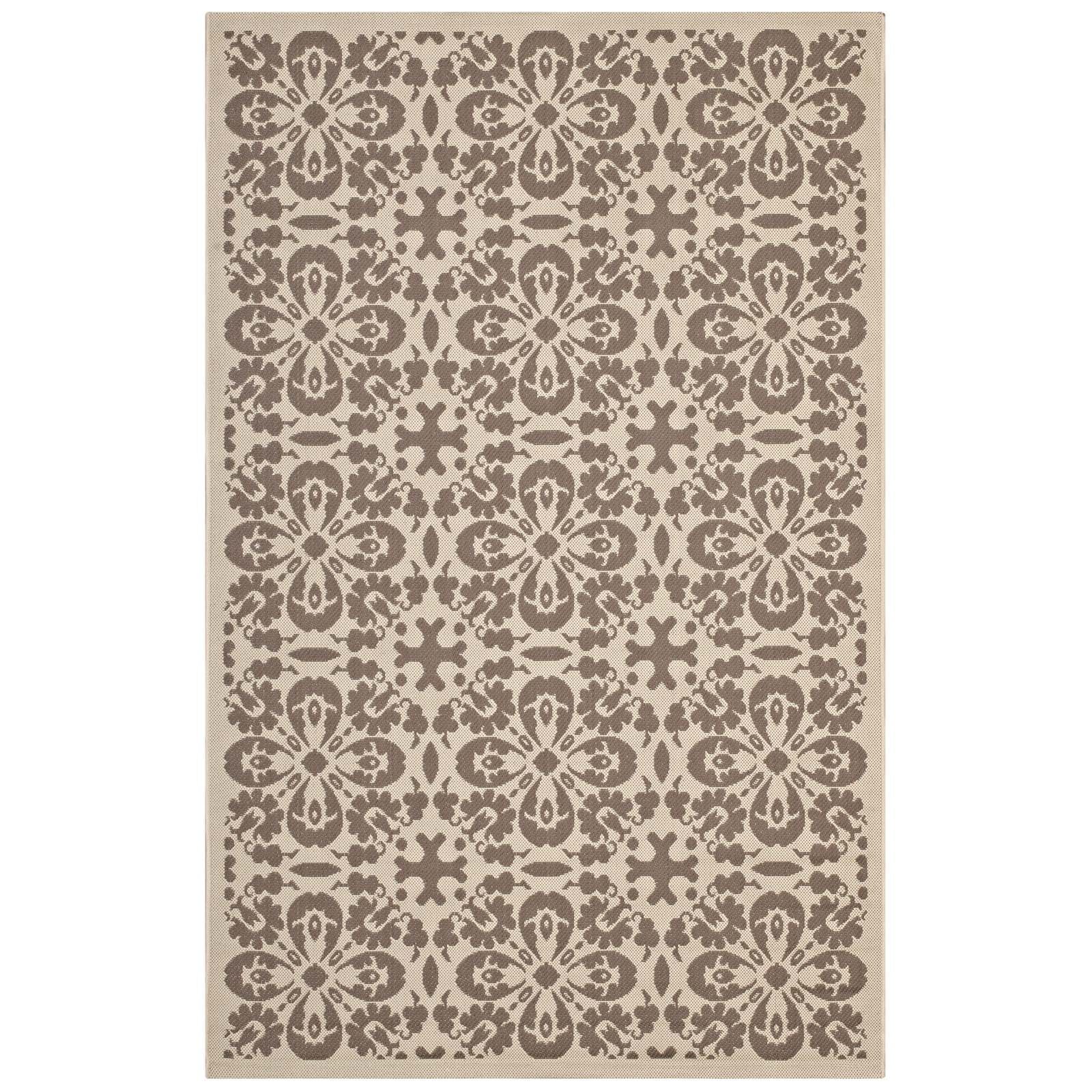 Modway Ariana 94.5x122" Floral Trellis Fabric Area Rug in Light/Dark Beige