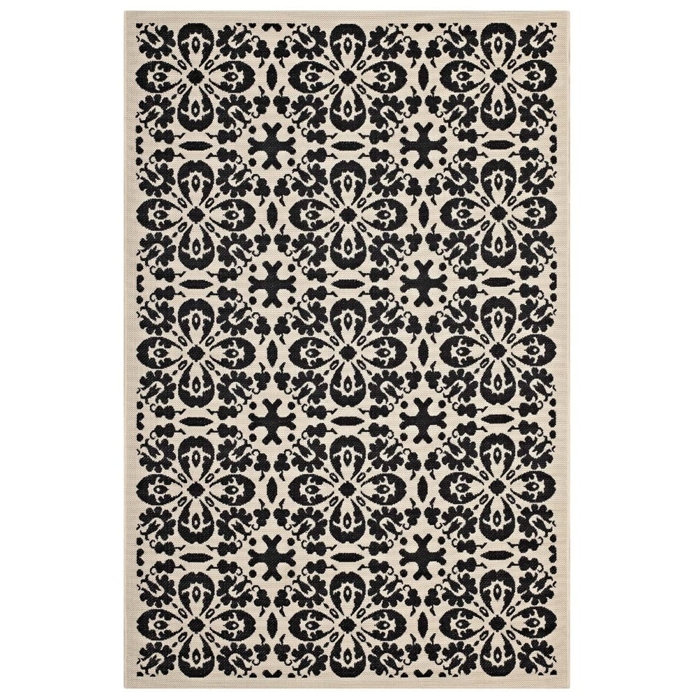 Modway Ariana Vintage Floral Trellis 8x10 Indoor and Outdoor Area Rug in Black and Beige