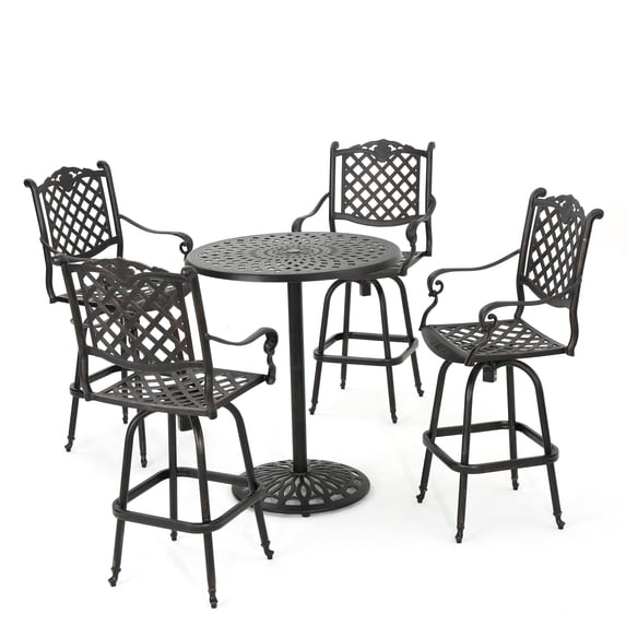 Arianna Outdoor 5 Piece Cast Aluminum Bar Set, Shiny Copper Finish