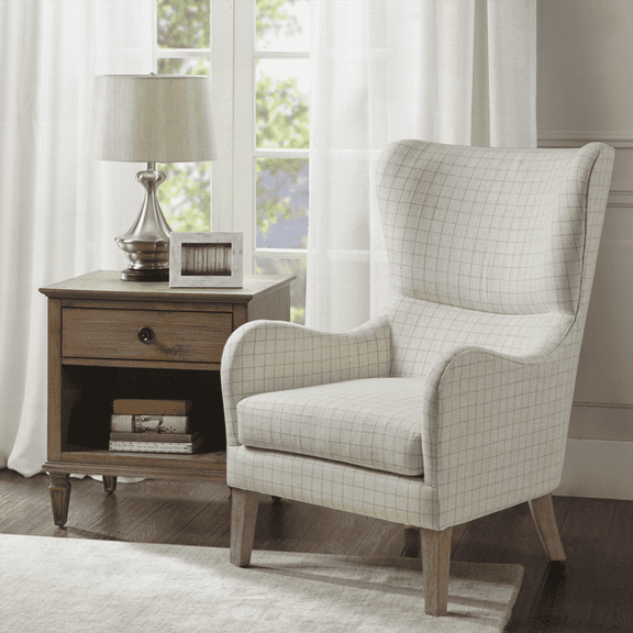 Arianna Swoop Wing Chair - 1-Piece Solid Wood with Backrest