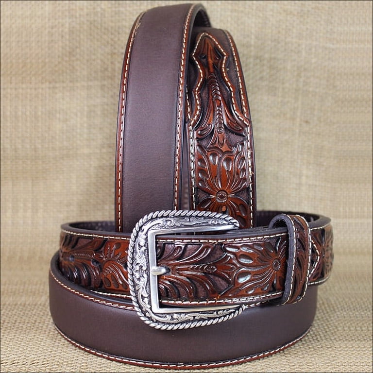 Ariat A1017008-34 Mens Leather Floral Embossed Belt,  display picture 1