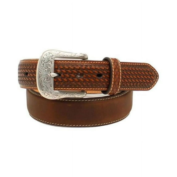 Ariat A1019644-40 Mens Basket Weave Tooled Tabs Belt, Size - 40