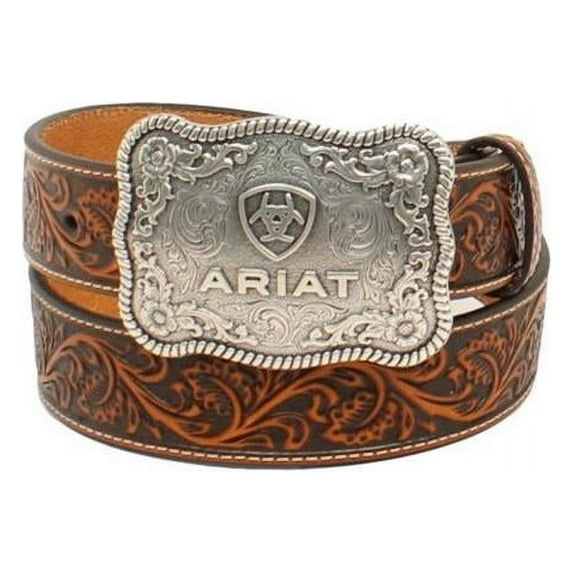 Ariat Men's Floral Embossed Tooled Black Tan Leather Belt A1020467