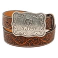 thumbnail image 1 of Ariat Men's Floral Embossed Tooled Black  Tan Leather Belt A1020467, 1 of 2