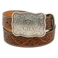 thumbnail image 1 of Ariat Men's Floral Embossed Tooled Black  Tan Leather Belt A1020467, 1 of 2