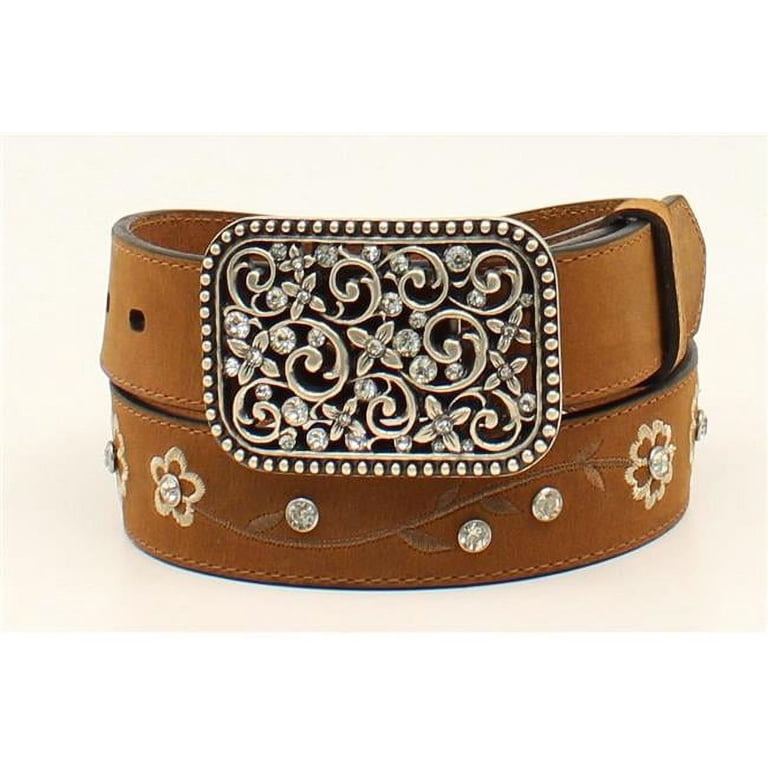 ARIAT Leather Brown Floral Embroidered Belt, Size 28 Ariat® Women main image 3