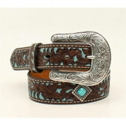 Ariat A1302402-28 Girls Floral Overlay Diamond Concho Belt & Buckle, Brown - Size 28