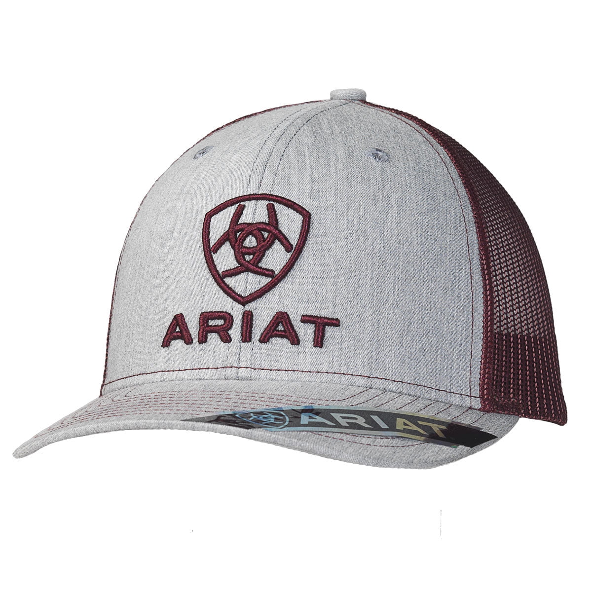 Ariat Mens Cap, Grey & Burgundy, Embroidered Design, Snapback Mesh ...