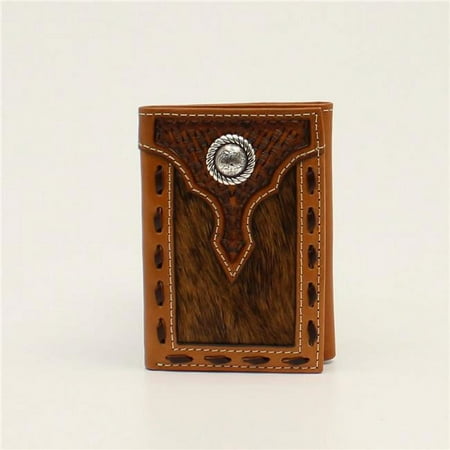 Ariat A3546602 Mens Bifold Basket Weave Clip Floral Bottle Opener Hair Money Wallet, Brown