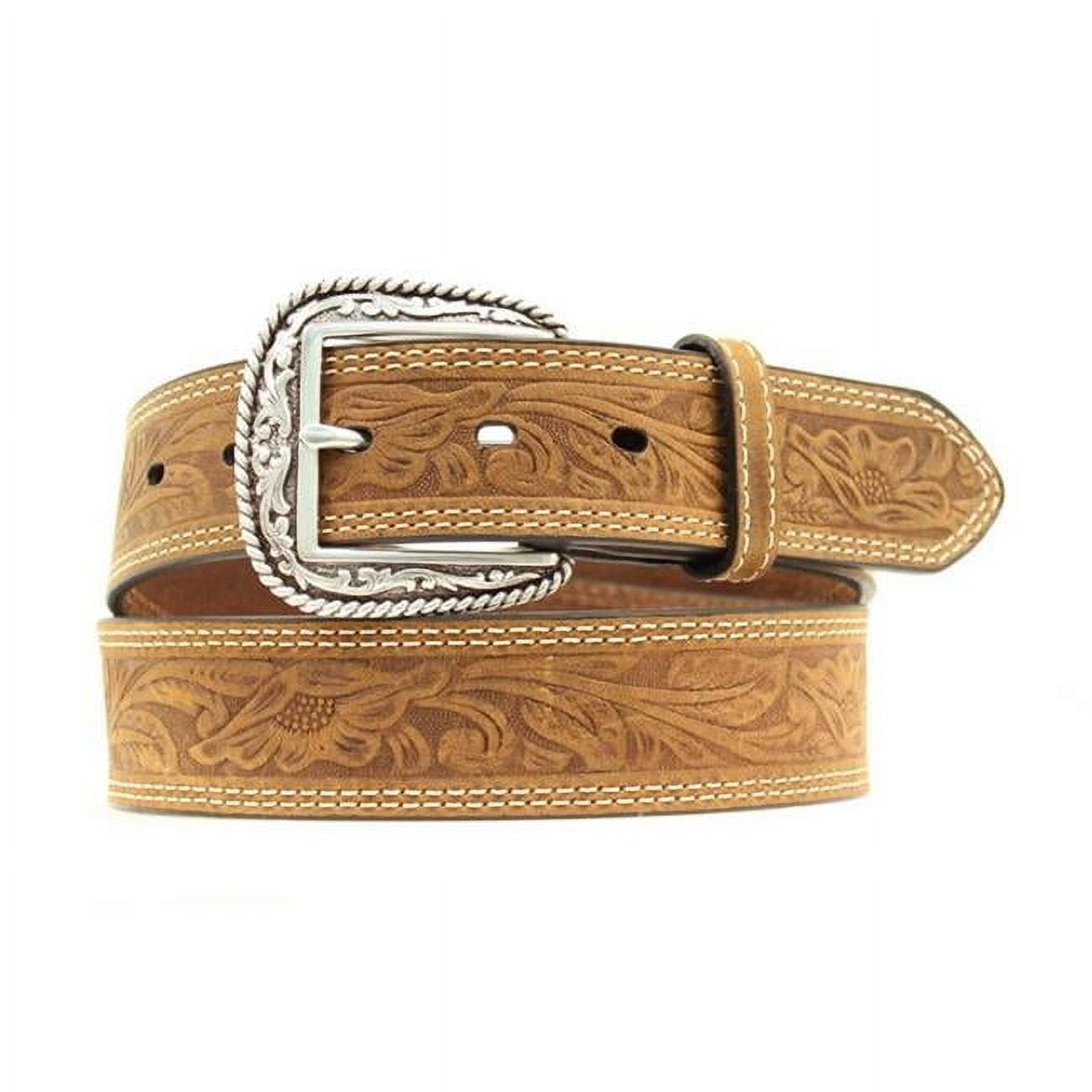 Ariat Belt Men Ariat Leather Belt Brown Tooled Pattern Western Size L 36-40" NO BUCKLE Copper Concho Belt