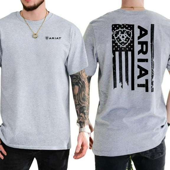 Ariat - Classic American Flag Design with Bold Ariat Logo . For Men. For Women. Classic Cotton Menswear Unisex Comfort Tee T Shirt, Color: Black, Size: S