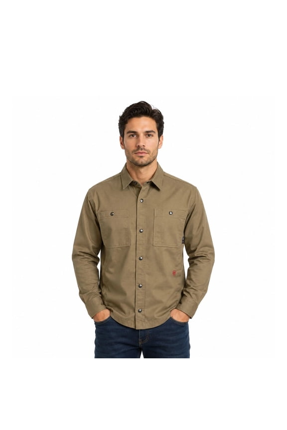 FR Men's Khaki Shirt Ripstop Softshell Flame Resistant Long Sleeve (S57)