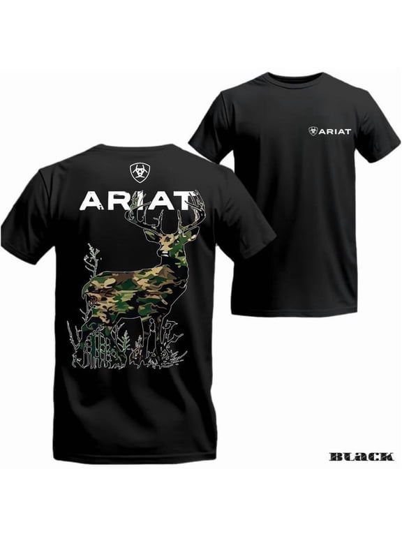 Ariat Hunting Camo Deer Print Western Outdoor Vibes Comfortable Fit Apparel T-Shirt, Size S-5XL